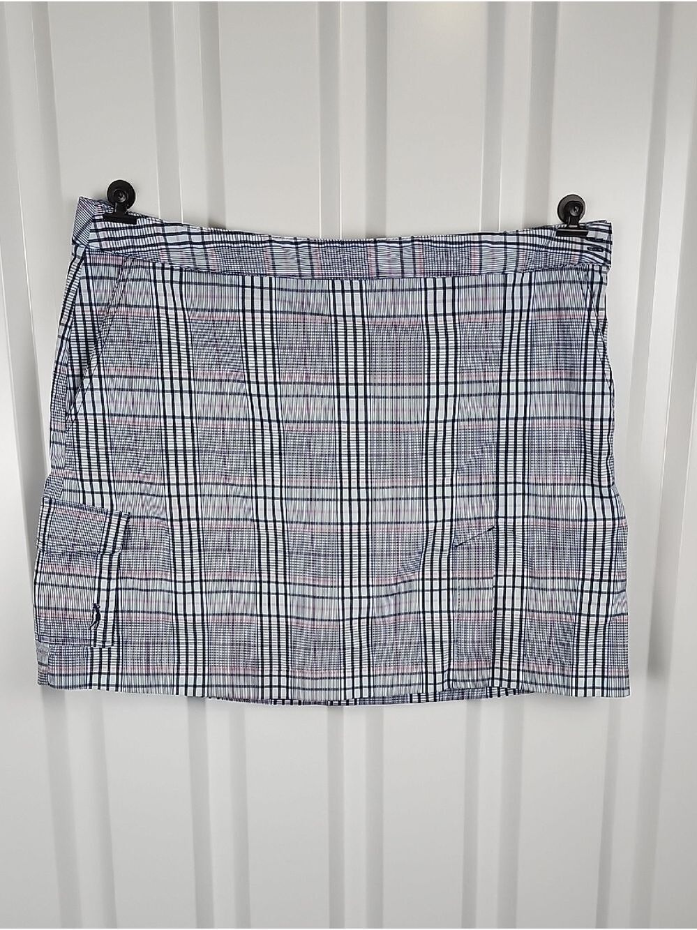 Izod Golf Women's Plaid Golf Skort Cool FX Navy & White Size 16 Straight Pockets